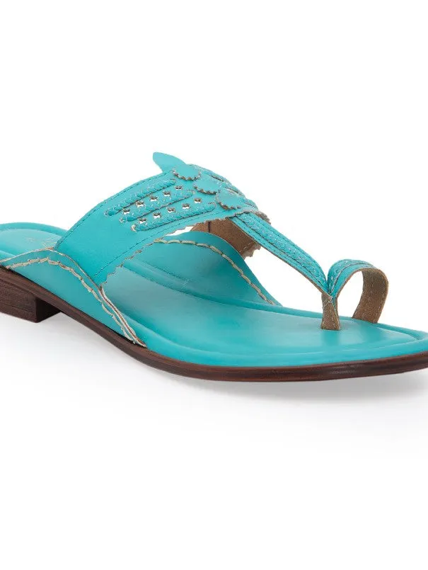Classic Kolhas - Turqouise Blue Handcrafted Traditional Kolhapuri Flats