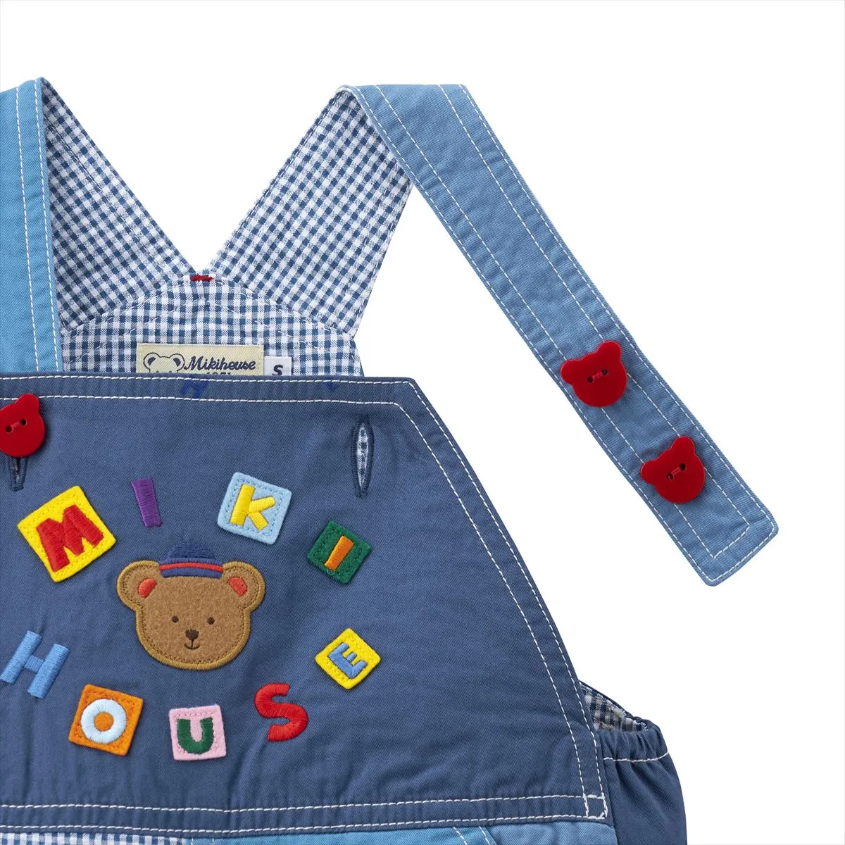 Classic MIKI HOUSE Bear Gingham Patchwork Overalls
