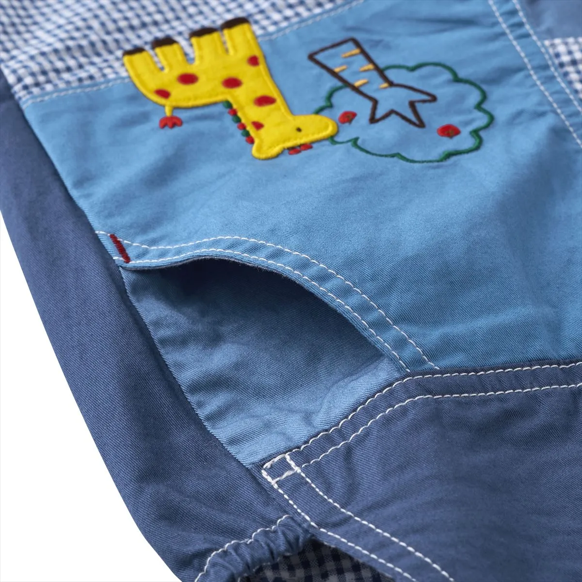 Classic MIKI HOUSE Bear Gingham Patchwork Overalls