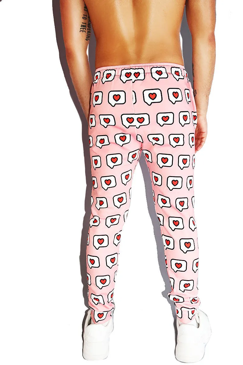 Conversation Hearts All Over Print Sweatpants- Pink