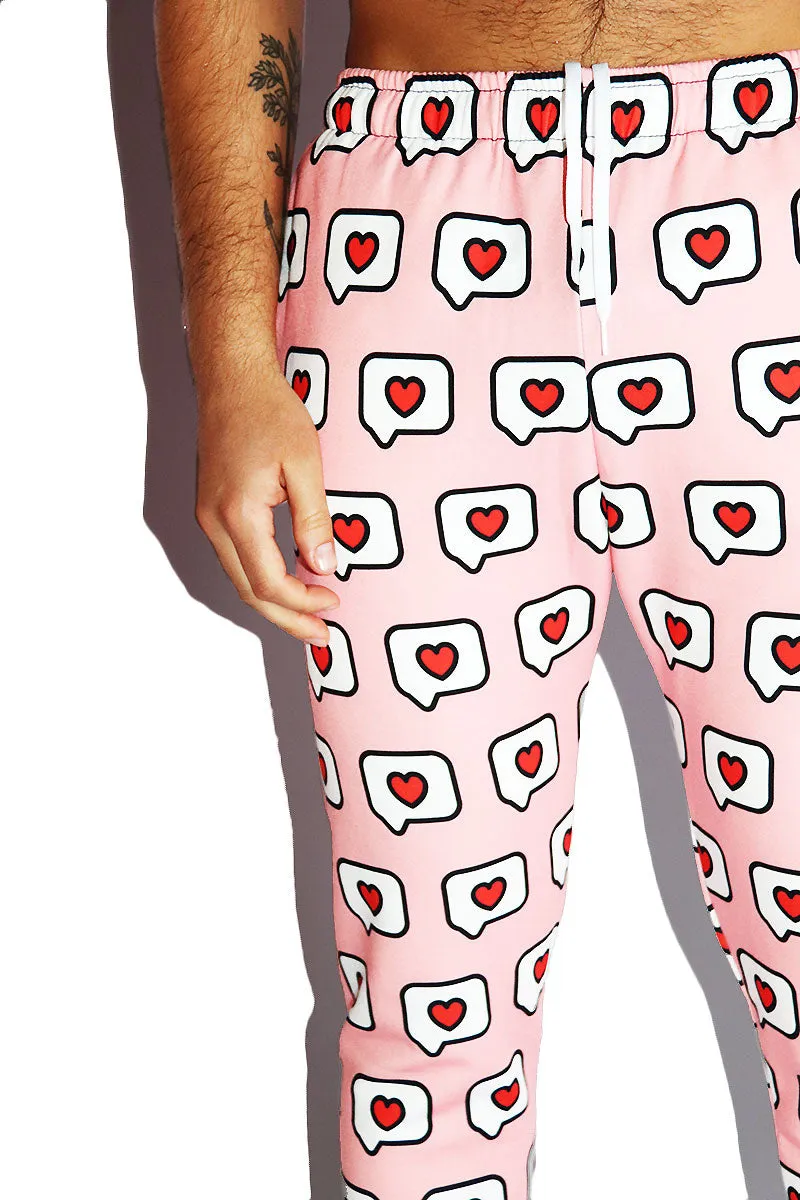 Conversation Hearts All Over Print Sweatpants- Pink