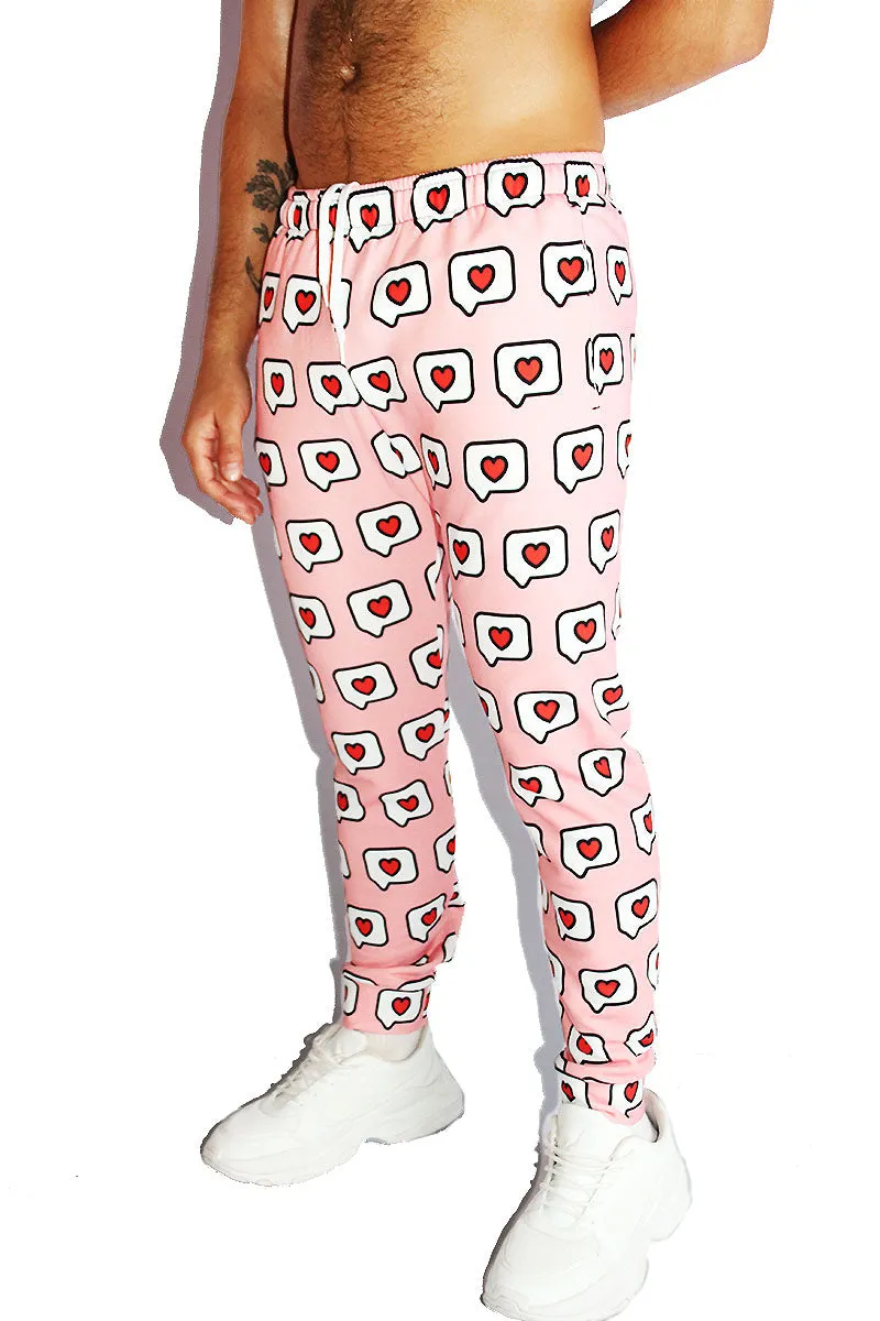 Conversation Hearts All Over Print Sweatpants- Pink