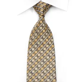 Daks Men's Rhinestone Silk Necktie Golg Checkered On Navy Blue With Silver Sparkles