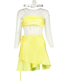 Deusa Yellow Satin Crop Top And Skirt Co-ord UK S/M
