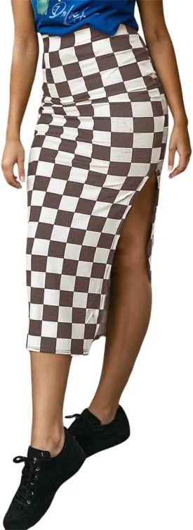 EARKOHA Checkered Slit Midi Skirt for Women Summer High Waisted Sexy Bodycon Skirts