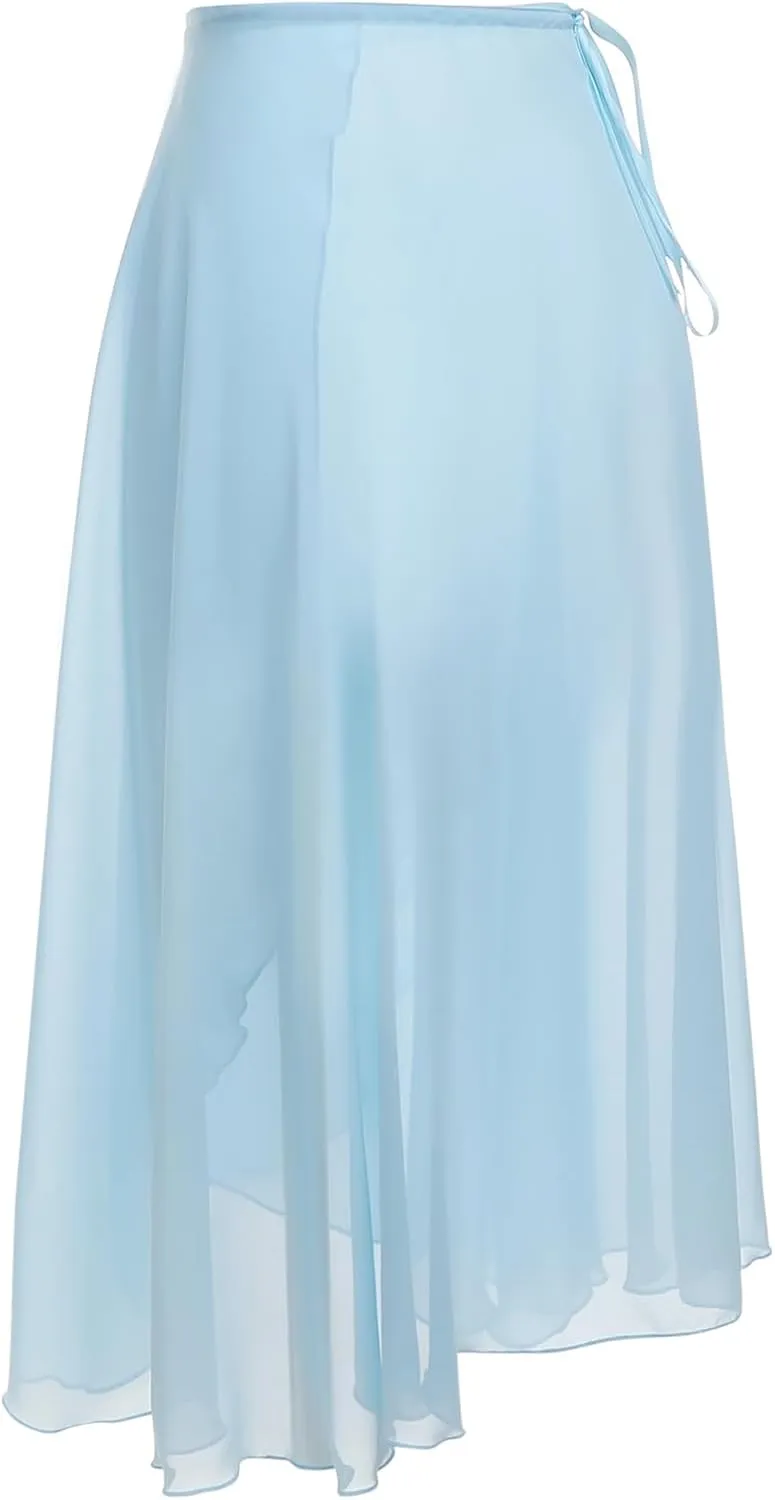 EASTBUDDY Ballet Skirt Women Sheer Long Dance Wrap Skirt for Adult Girls Chiffon Skirts with Adjustable Tie Waist