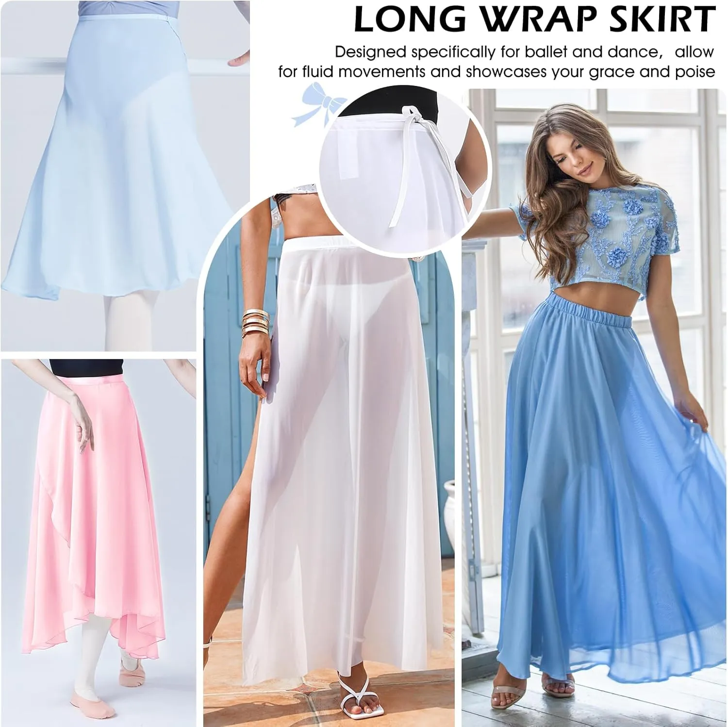EASTBUDDY Ballet Skirt Women Sheer Long Dance Wrap Skirt for Adult Girls Chiffon Skirts with Adjustable Tie Waist