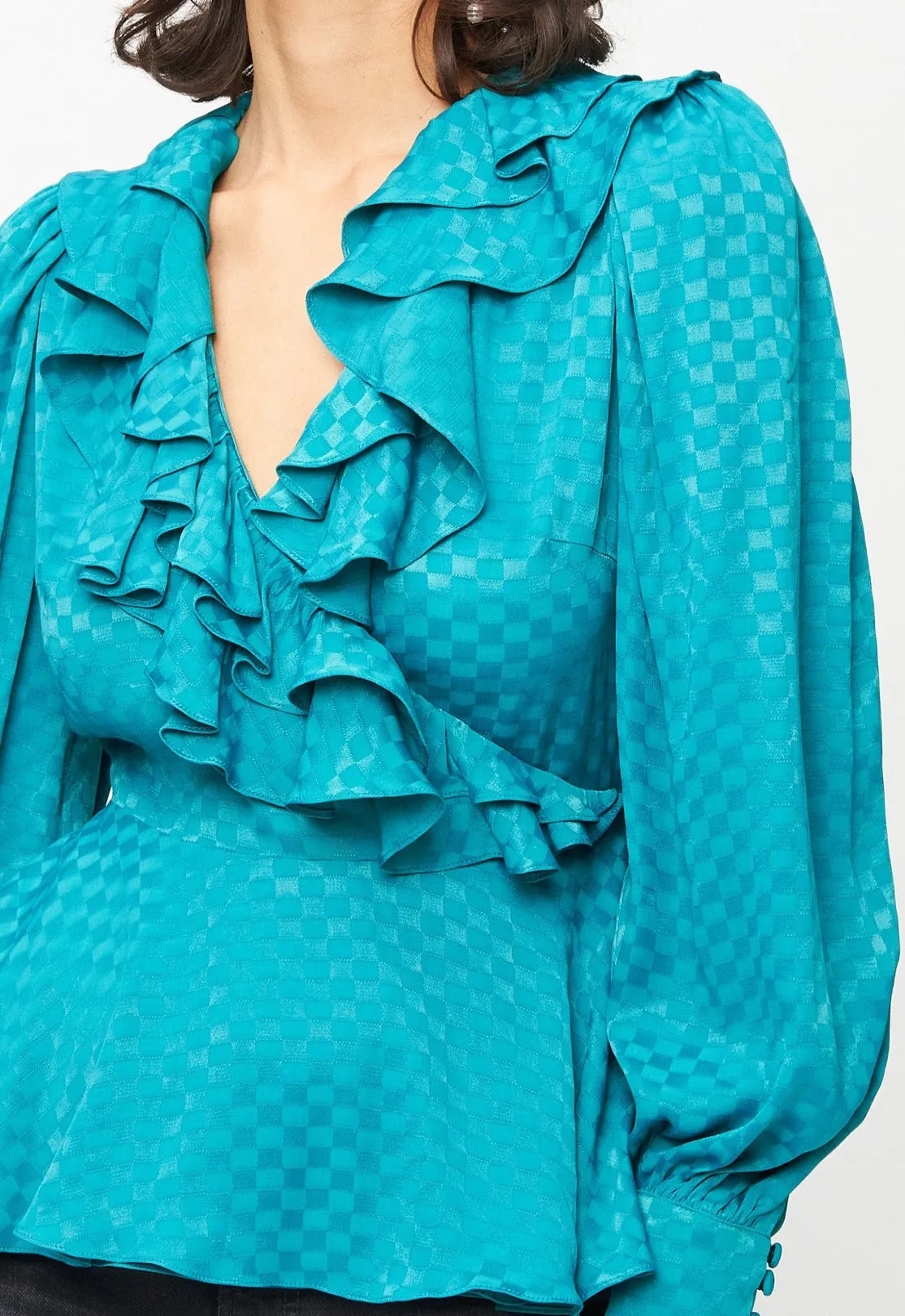 Erin Blouse Teal Checkerboard