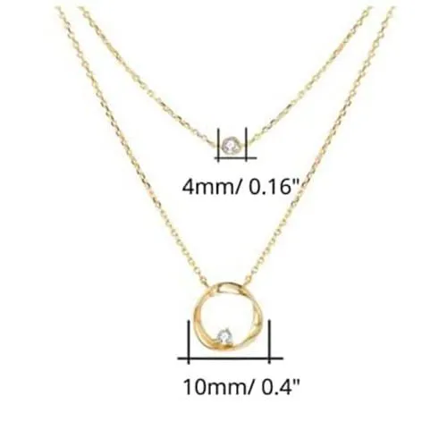 FANCIME Diamond and Circle Layered 14K Yellow Gold Necklace