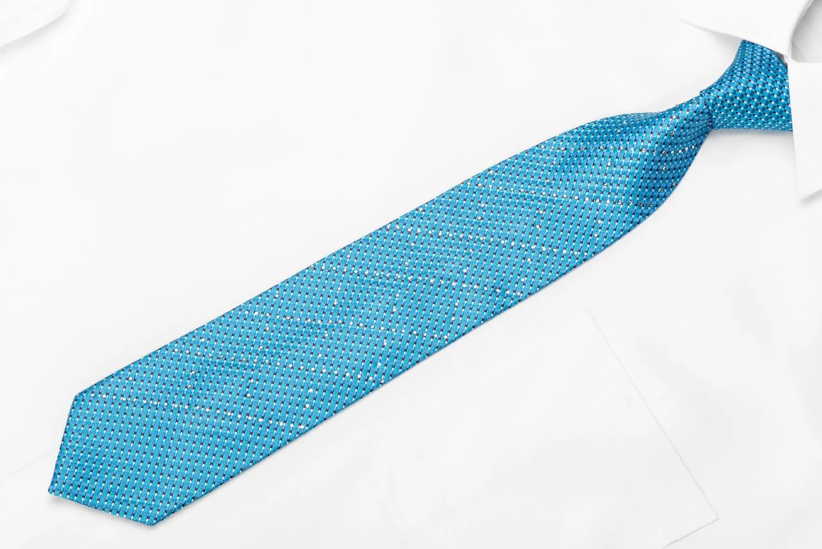 Fashiontop Men's Necktie Geometric On Blue Sparkling With Crystal Rhinestones