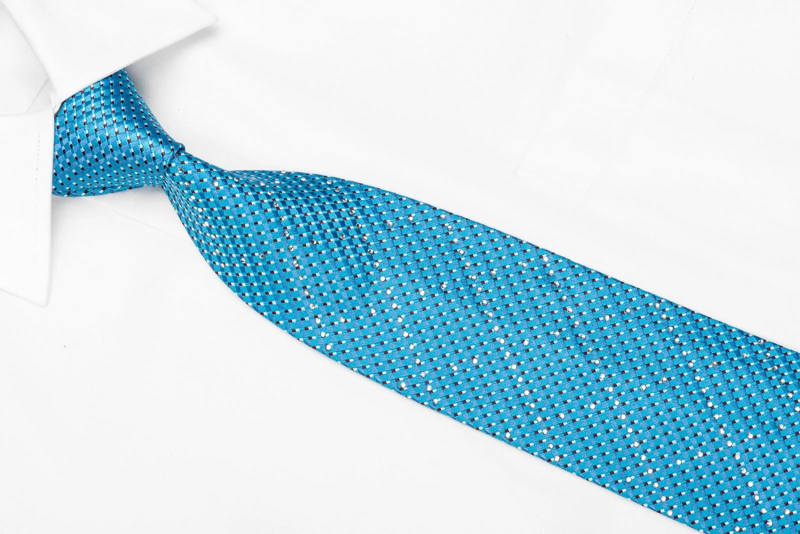 Fashiontop Men's Necktie Geometric On Blue Sparkling With Crystal Rhinestones