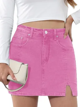 Genleck Stretch Jean Skirts for Women - Denim Skorts High Waisted Girls Teens Dressy Mini Jean Skirts with Shorts Underneath