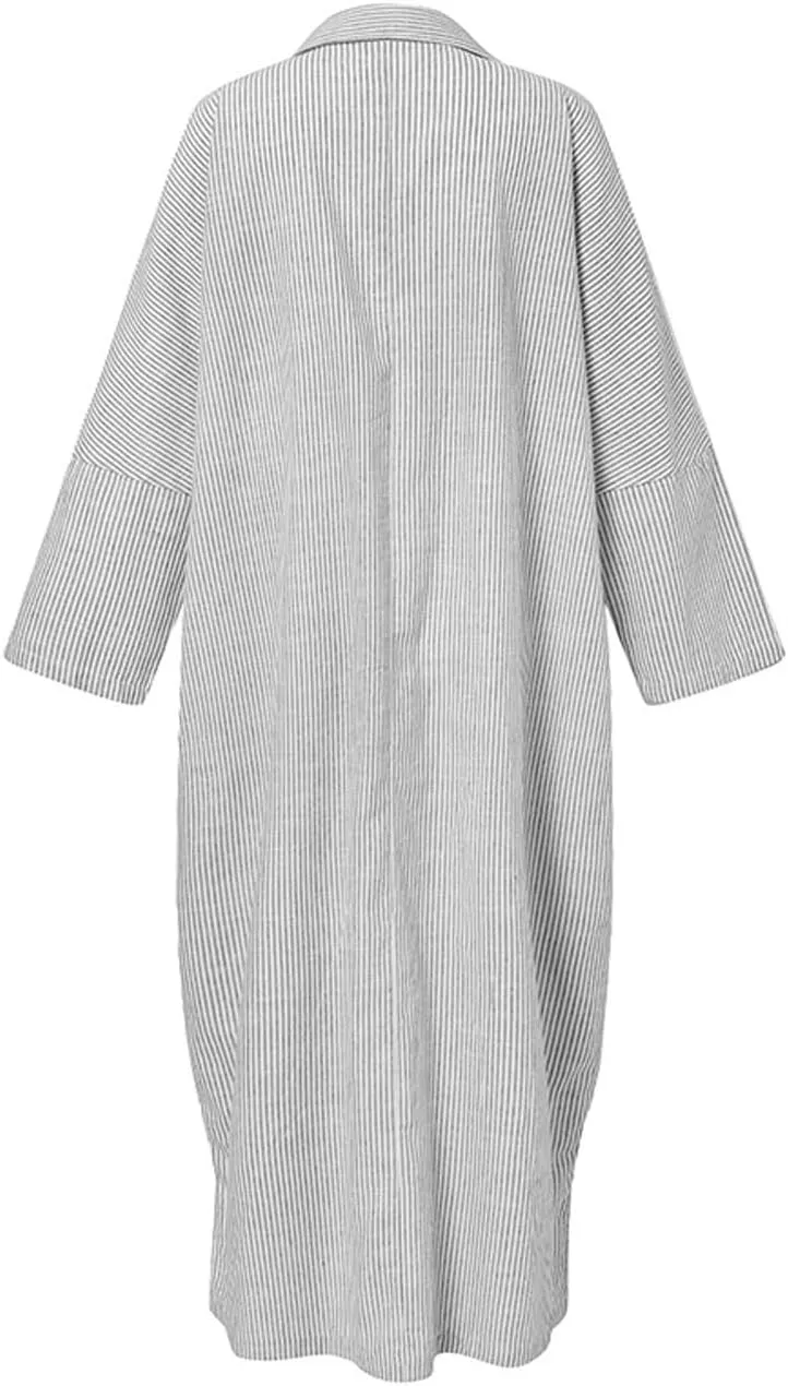 GGUHHU Womens Oversize Casual Maxi Striped Cotton Shirt Dress Loose Button Down Long Blouse Dresses