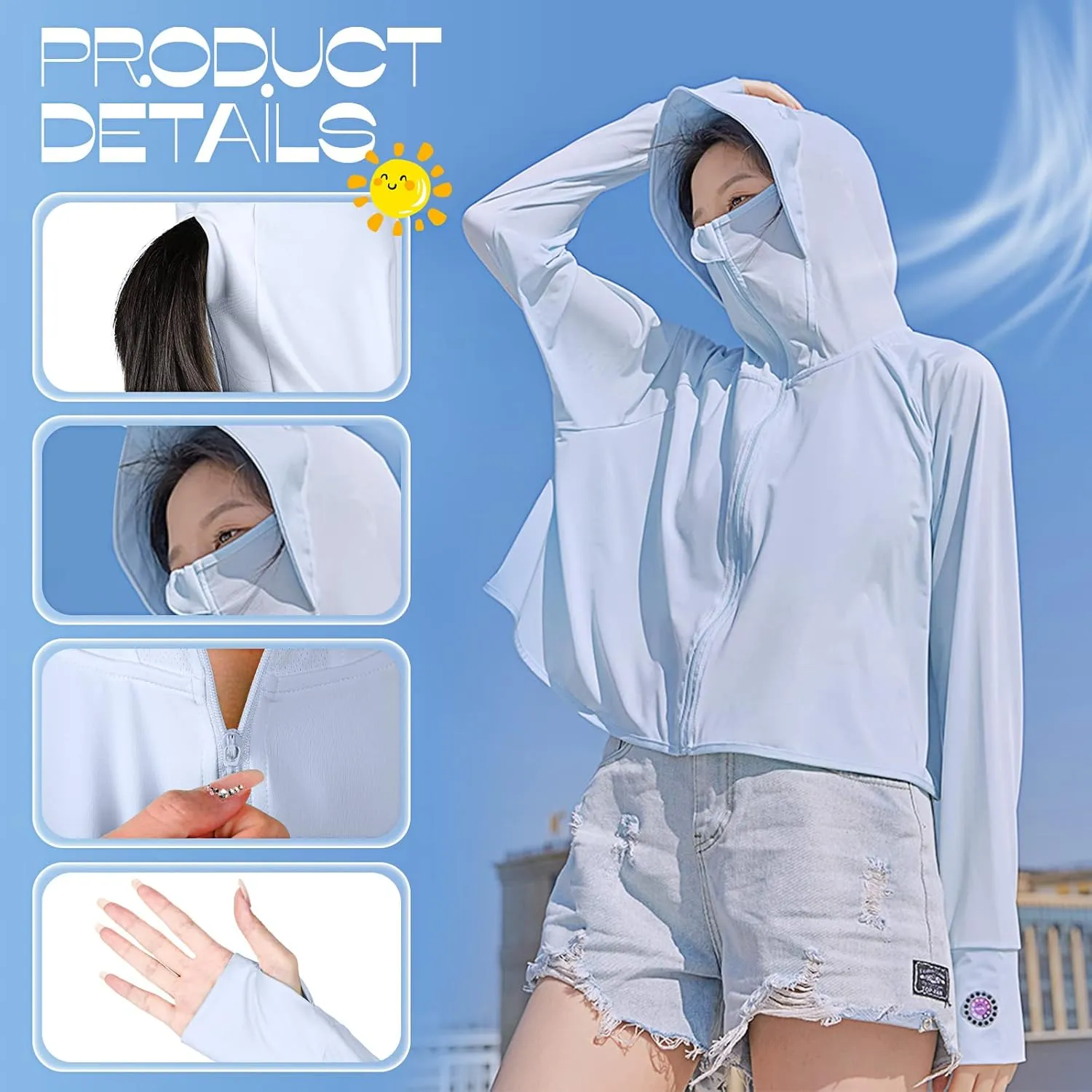 Hercicy 2 Pcs UV Protection Clothing Sun Protection Hoodie Jacket Full Zip UV Block Clothing for Women