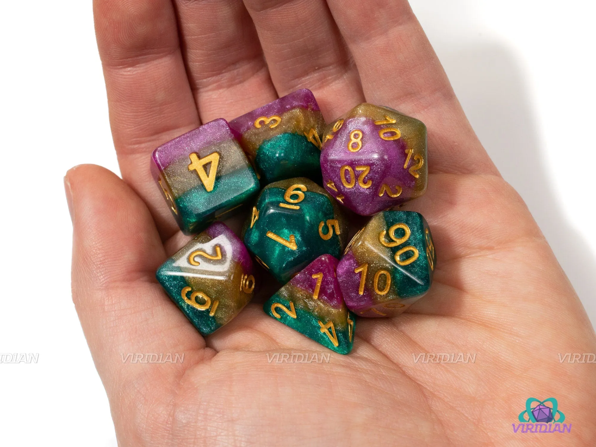Italian Cookies | Pink, Yellow, Green Layered Acrylic Dice Set (7) | Dungeons and Dragons (DnD)