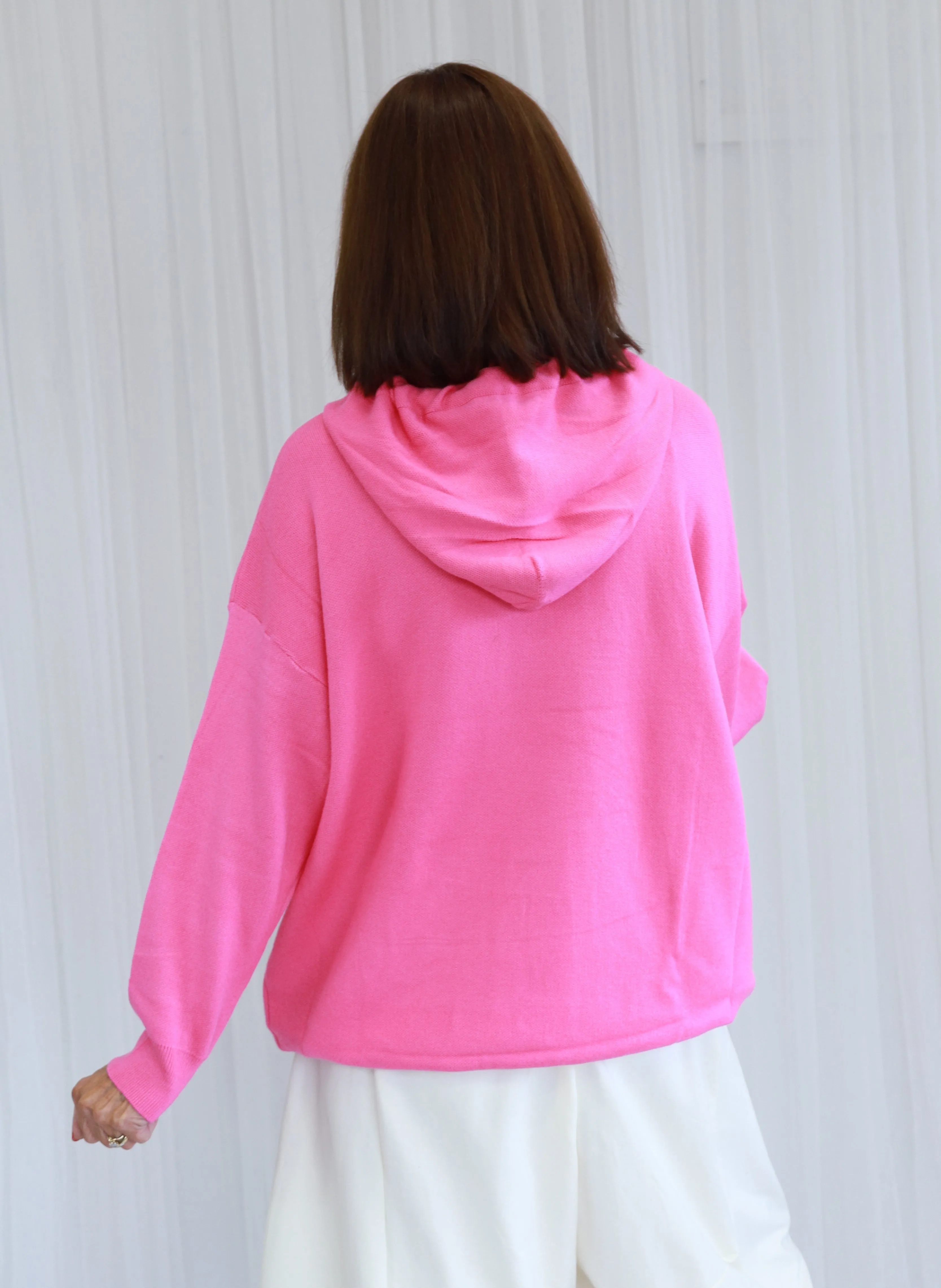 JADORE PINK DIAMANTE  KNIT HOODIE  WF1951