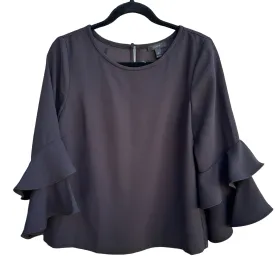 J.Crew Women's Black Tiered Bell Ruffle Sleeve Button Back Closure Blouse - 10P