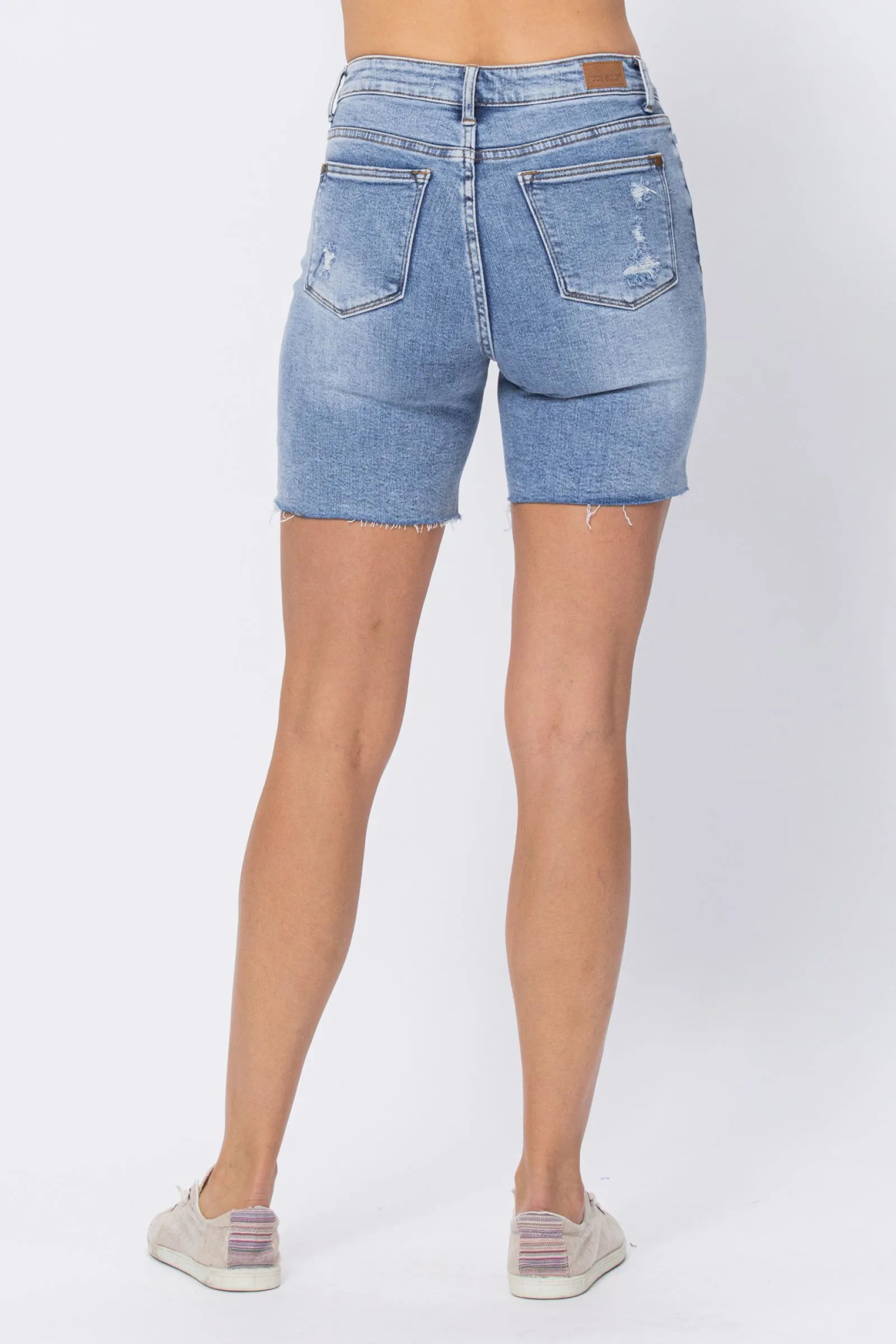Judy Blue High Waisted Mid Length Denim Patch Shorts
