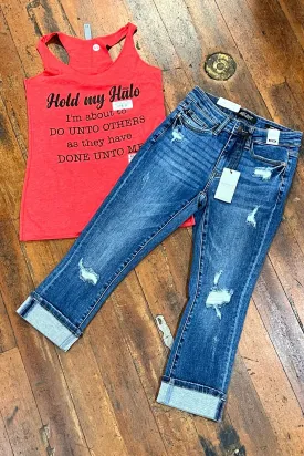 Judy Blue Mid-Rise Cuffed Capri