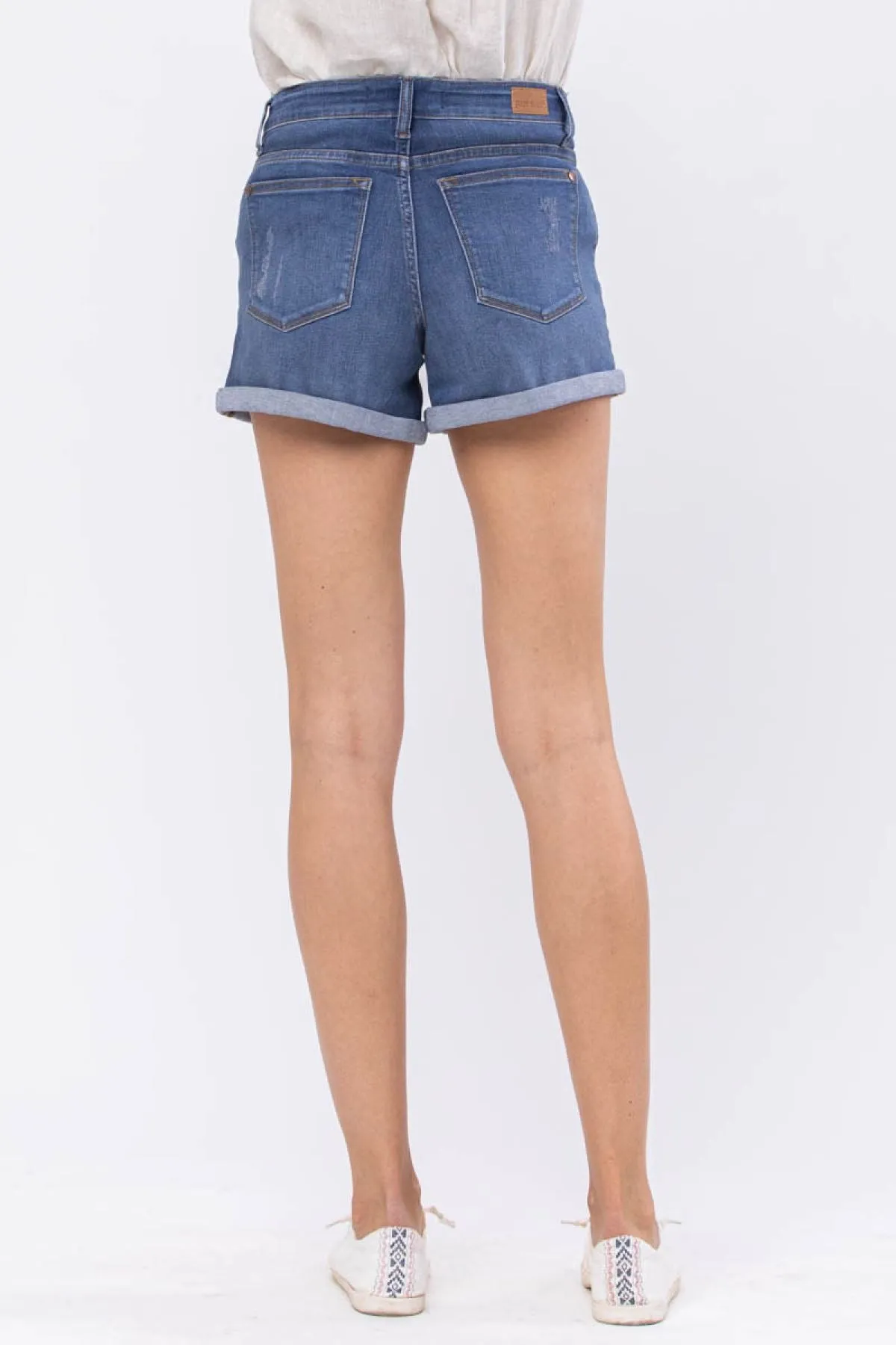 Judy Blue Mid-Rise Maternity Cuffed Denim Shorts - Ships from The US