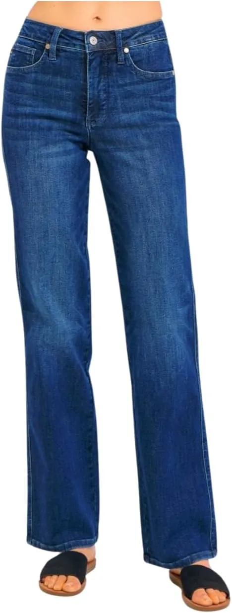 Judy Blue Mid Rise Tummy Control Straight Jeans- Ivory Gem