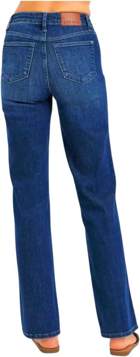 Judy Blue Mid Rise Tummy Control Straight Jeans- Ivory Gem