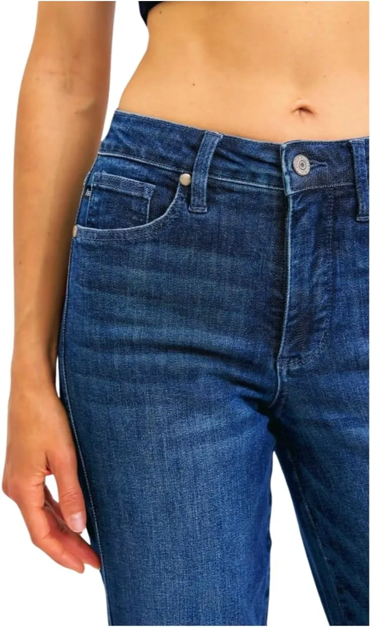 Judy Blue Mid Rise Tummy Control Straight Jeans- Ivory Gem