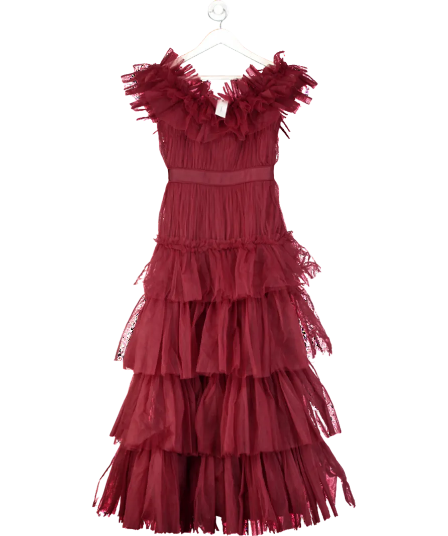 Karen Millen Red Tulle Layered Off The Shoulder Prom Dress UK 8