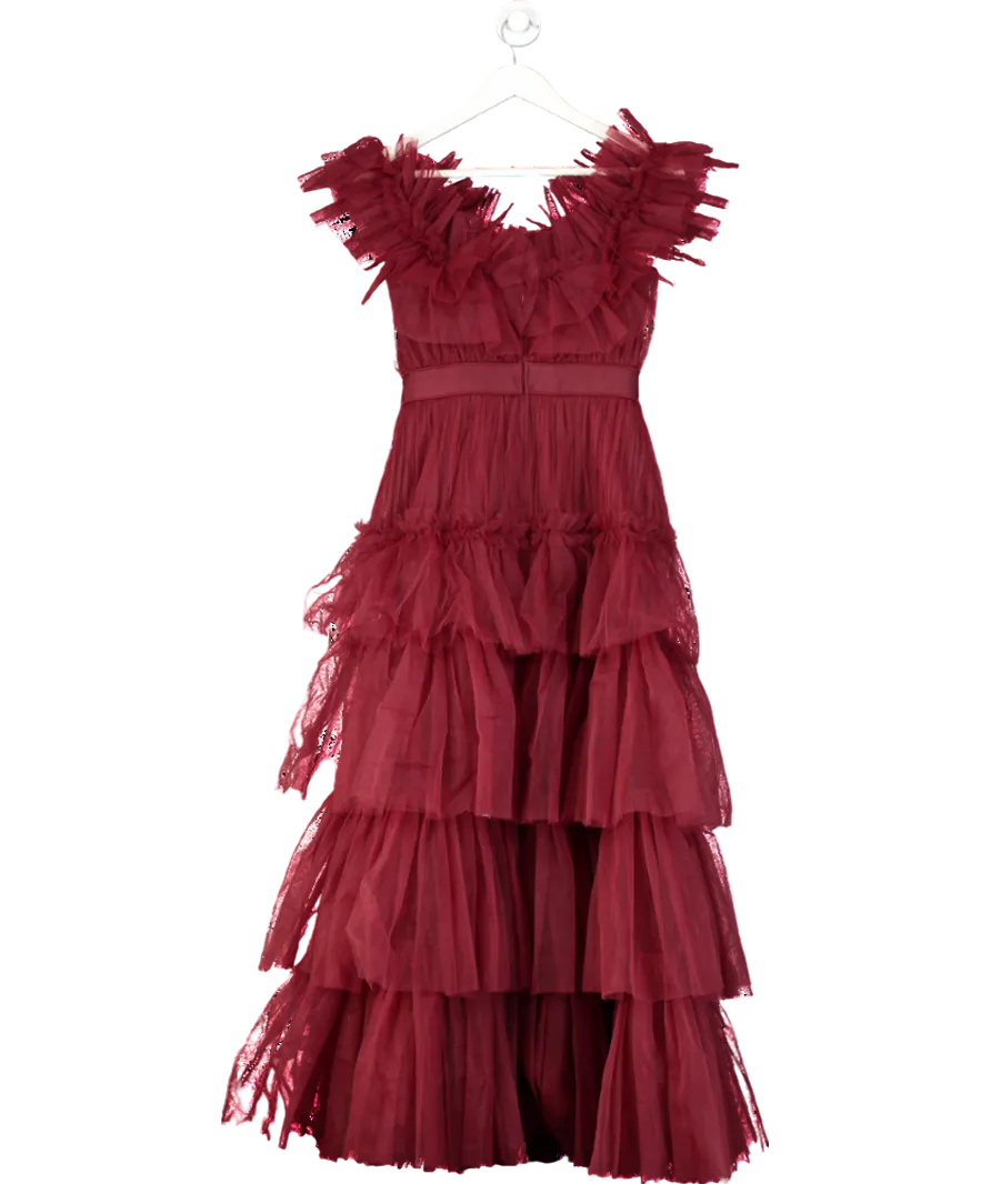 Karen Millen Red Tulle Layered Off The Shoulder Prom Dress UK 8
