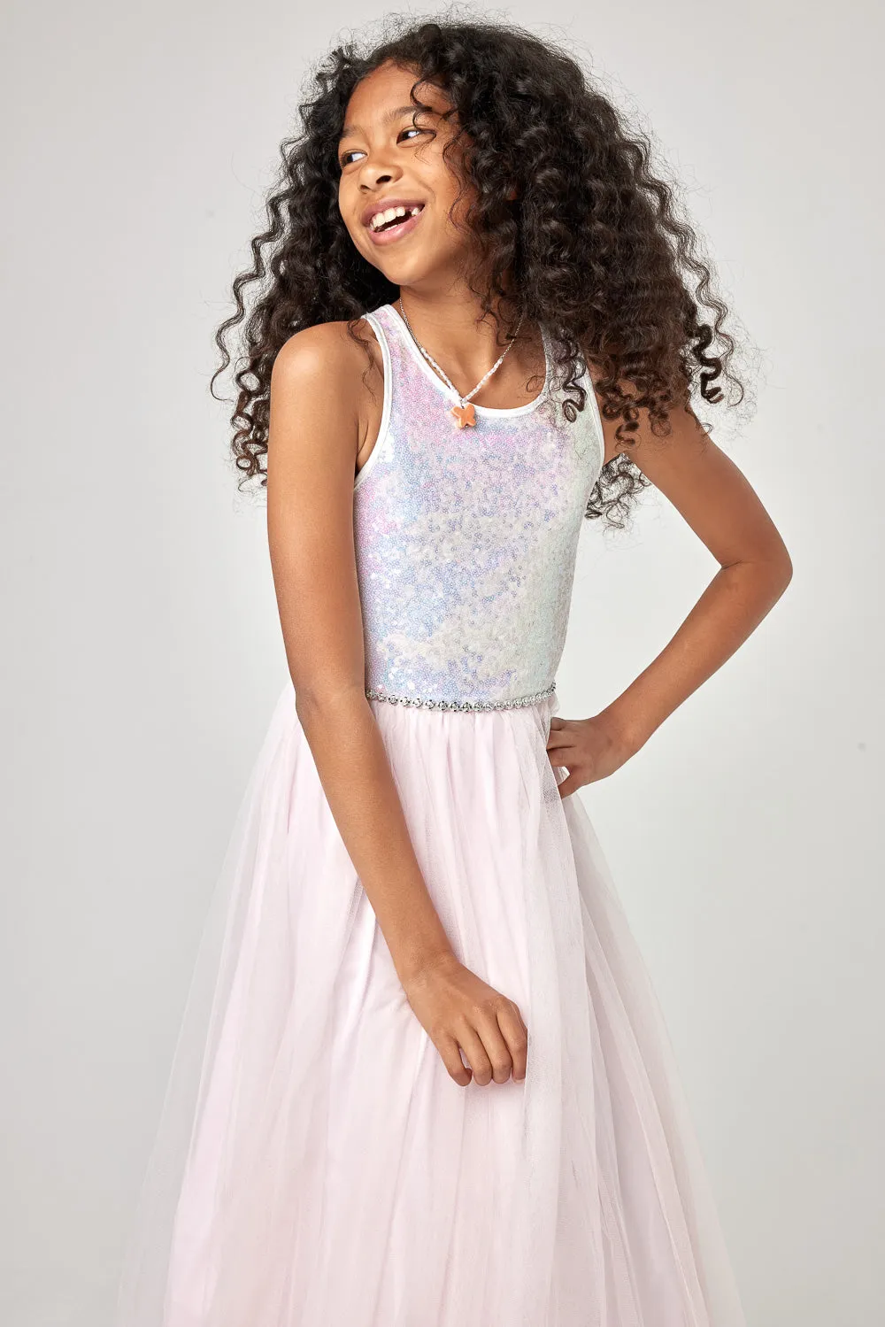 Kids Ivory Sequin Back Bow Midi Dress