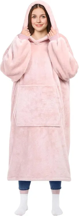 KPBLIS Wearable Blanket Hoodie Gifts for Women and Men, Oversized Hooded Blankets Sweatshirt Adult Birthday Gifts for Mom Girlfriend Gifts, Cozy Fleece Blanket with Sleeves and Giant Pocket, Pink