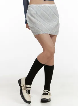 Lace Ribbon Checkered Mini Skirt CL431