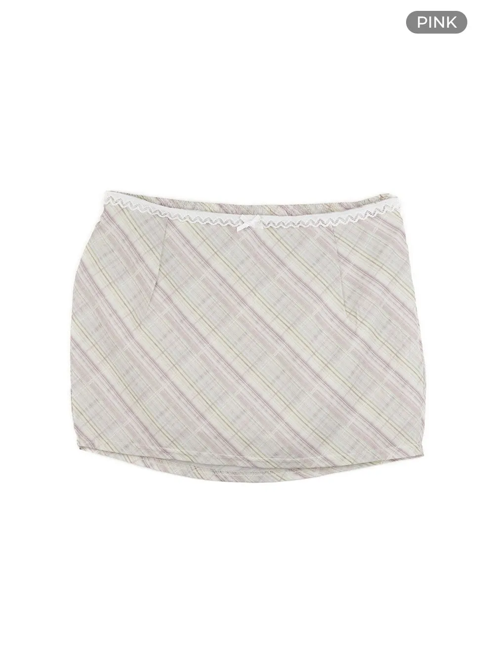 Lace Ribbon Checkered Mini Skirt CL431