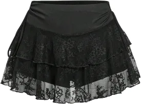MakeMeChic Women's Floral Lace Mini Skirt Ruched Ruffle Layered Skorts Skirts