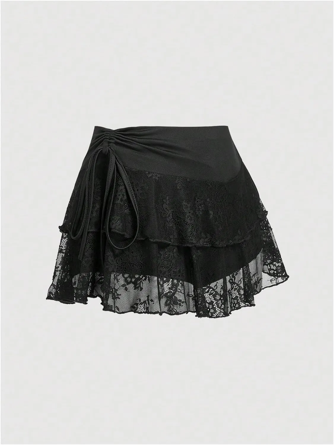 MakeMeChic Women's Floral Lace Mini Skirt Ruched Ruffle Layered Skorts Skirts