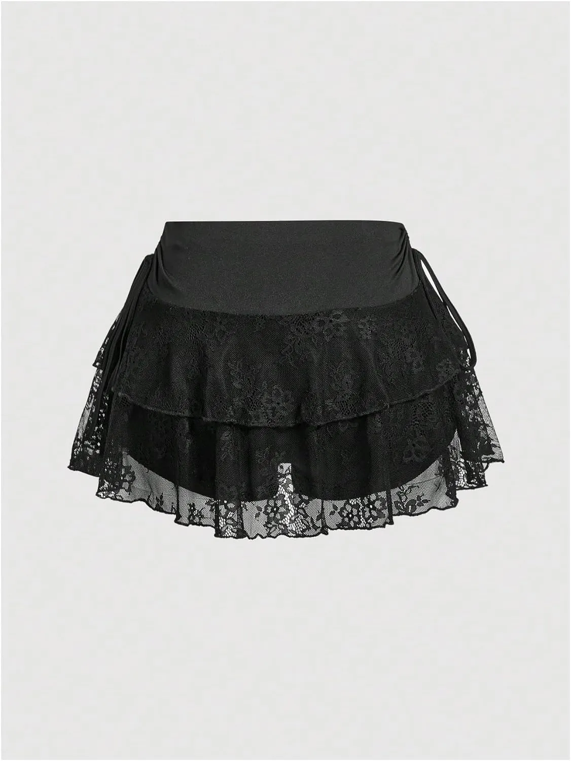 MakeMeChic Women's Floral Lace Mini Skirt Ruched Ruffle Layered Skorts Skirts