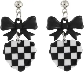 MALOYANVE Checkered Flag Earrings for Women Unique Cute Black White Striped Checkerboard Heart Geometric Dangle Drop Plaid Earrings Statement Minimalist Jewelry Gifts