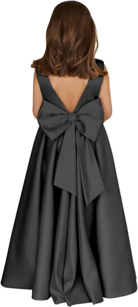 MCieloLuna Flower Girl Dresses for Wedding Bow-Knot Elegant Satin Princess First Communion Dresses
