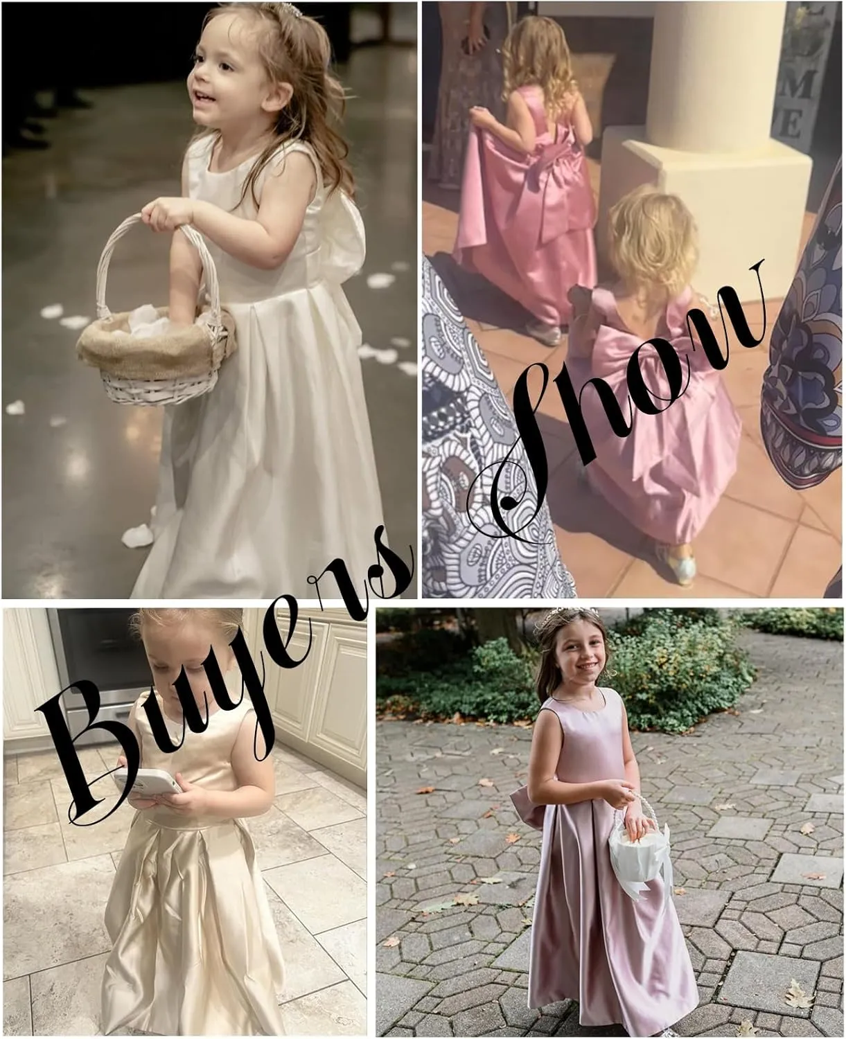 MCieloLuna Flower Girl Dresses for Wedding Bow-Knot Elegant Satin Princess First Communion Dresses