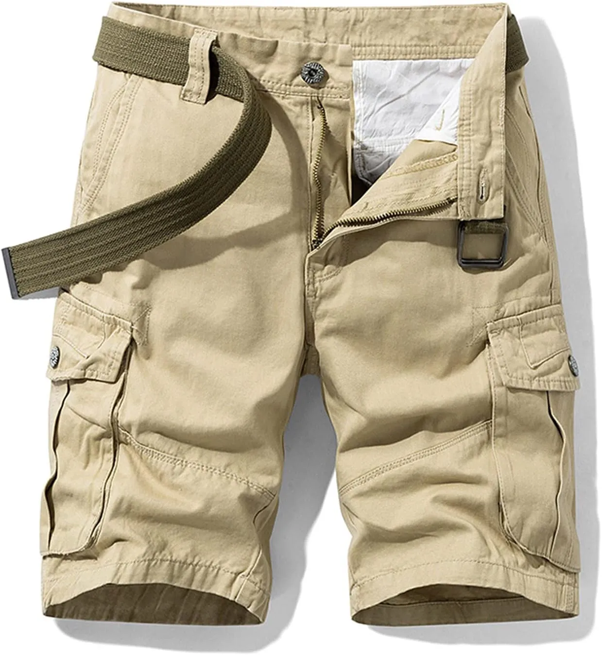 Mens Cotton Cargo Shorts Relaxed Fit 11 Inch Inseam Outdoor Casual Work Hiking Shorts with Zipper Pockets No Belt
