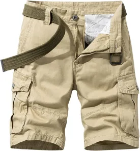 Mens Cotton Cargo Shorts Relaxed Fit 11 Inch Inseam Outdoor Casual Work Hiking Shorts with Zipper Pockets No Belt