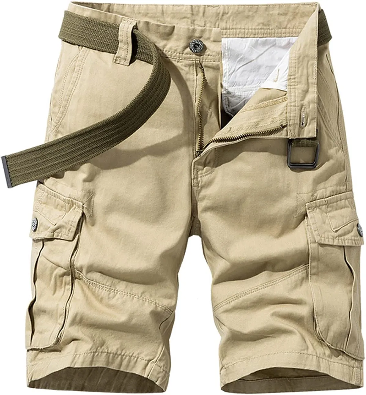Mens Cotton Cargo Shorts Relaxed Fit 11 Inch Inseam Outdoor Casual Work Hiking Shorts with Zipper Pockets No Belt