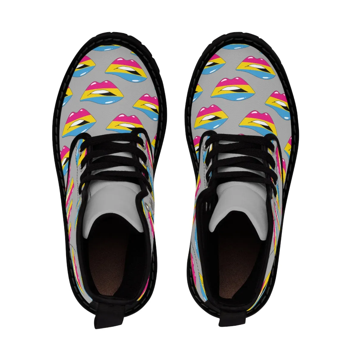 Pansexual Flag Kisses LGBTQ Grey Canvas Boots Unisex Size