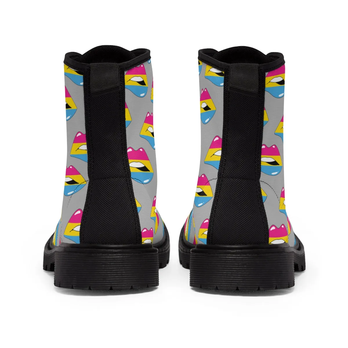 Pansexual Flag Kisses LGBTQ Grey Canvas Boots Unisex Size