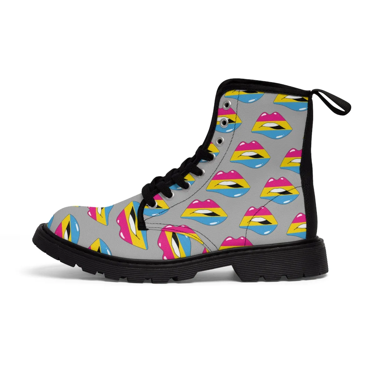Pansexual Flag Kisses LGBTQ Grey Canvas Boots Unisex Size