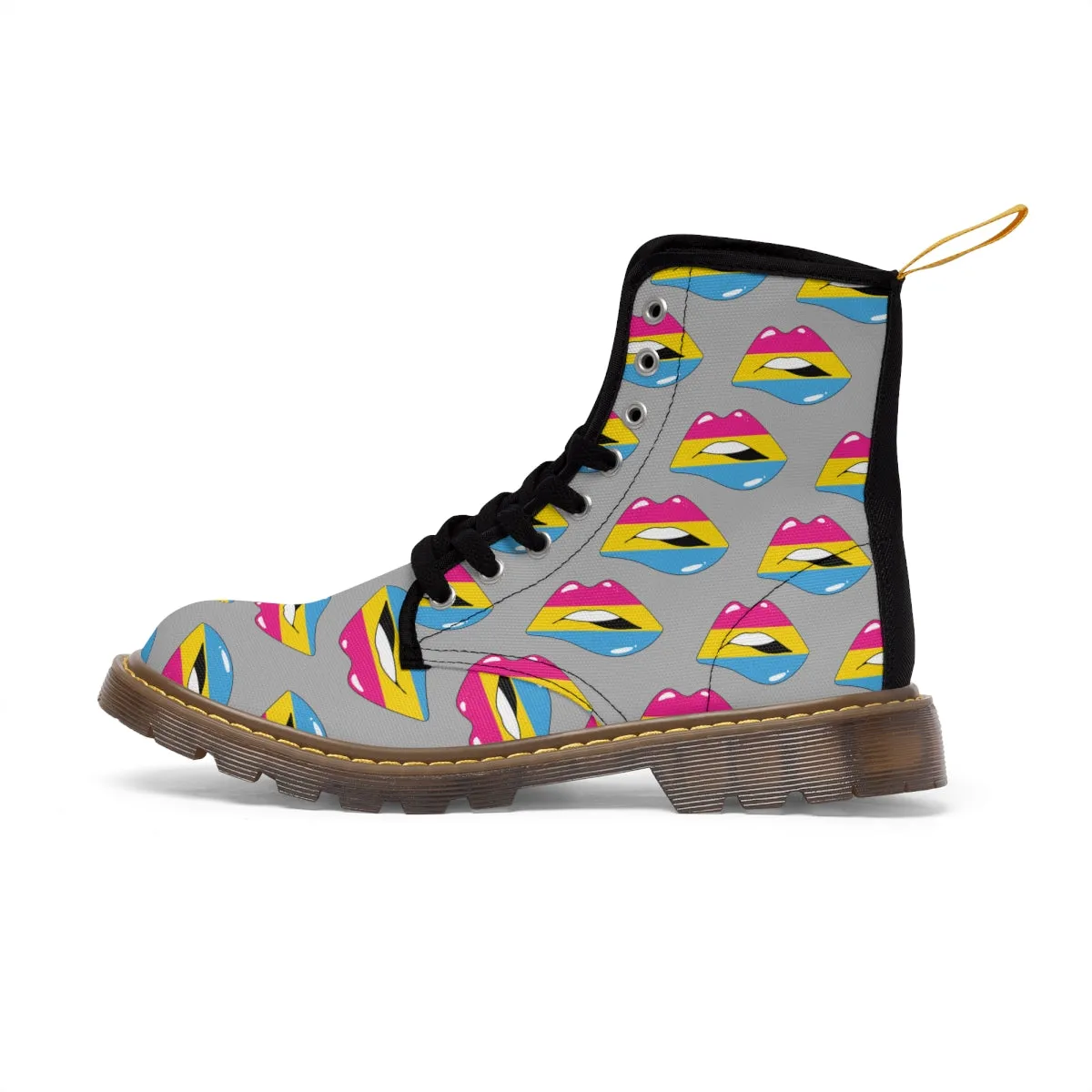 Pansexual Flag Kisses LGBTQ Grey Canvas Boots Unisex Size