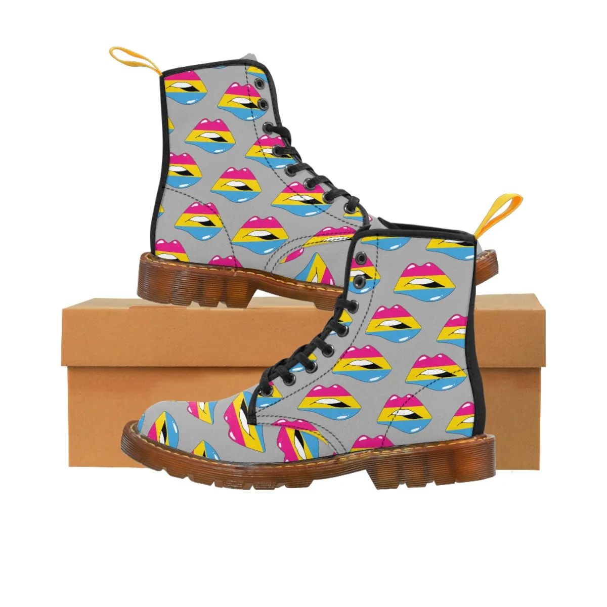 Pansexual Flag Kisses LGBTQ Grey Canvas Boots Unisex Size