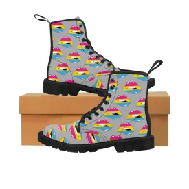 Pansexual Flag Kisses LGBTQ Grey Canvas Boots Unisex Size