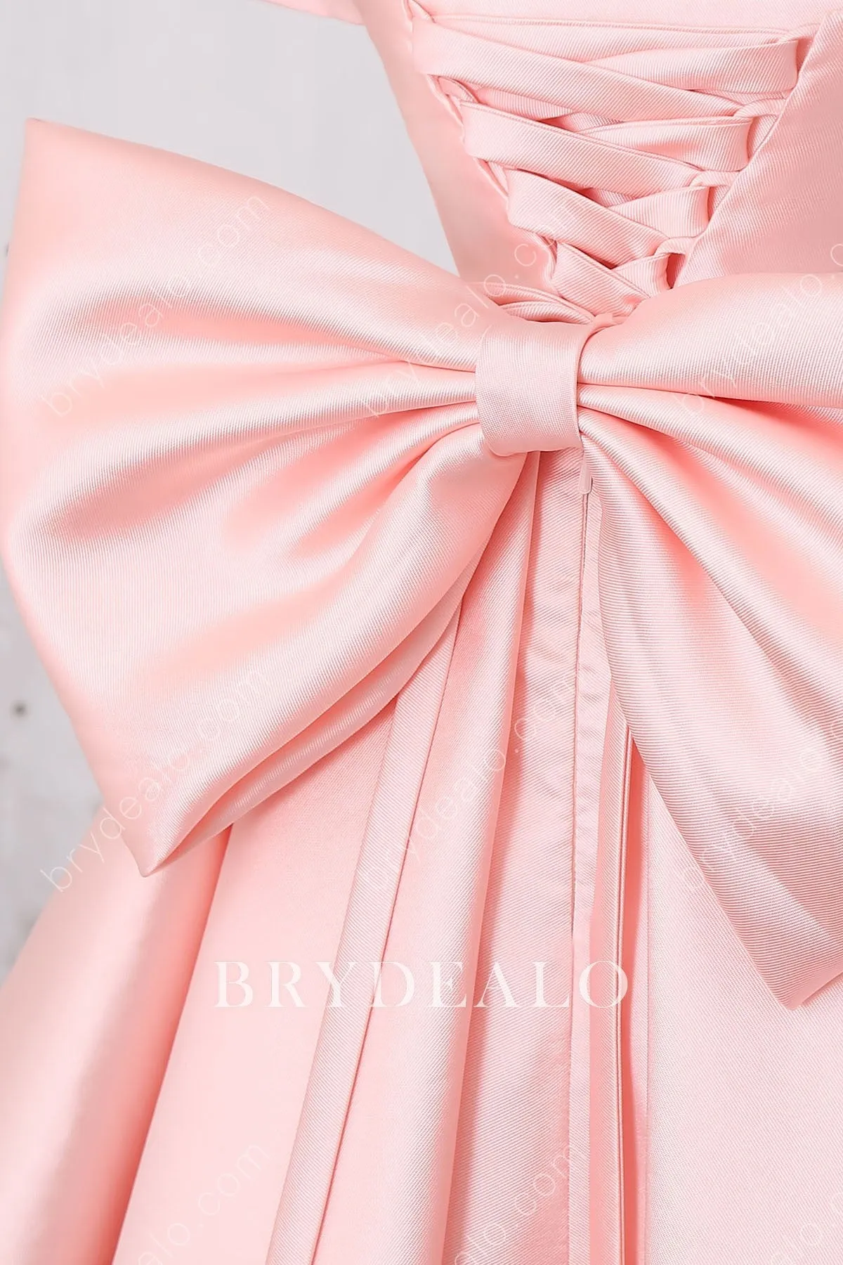 Pink Off-shoulder Big Bow Designer Structured High Low Flower Girl Dress