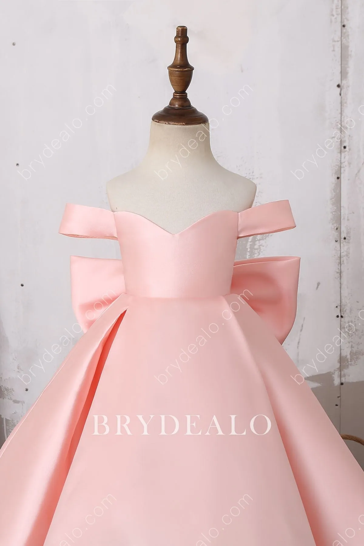 Pink Off-shoulder Big Bow Designer Structured High Low Flower Girl Dress